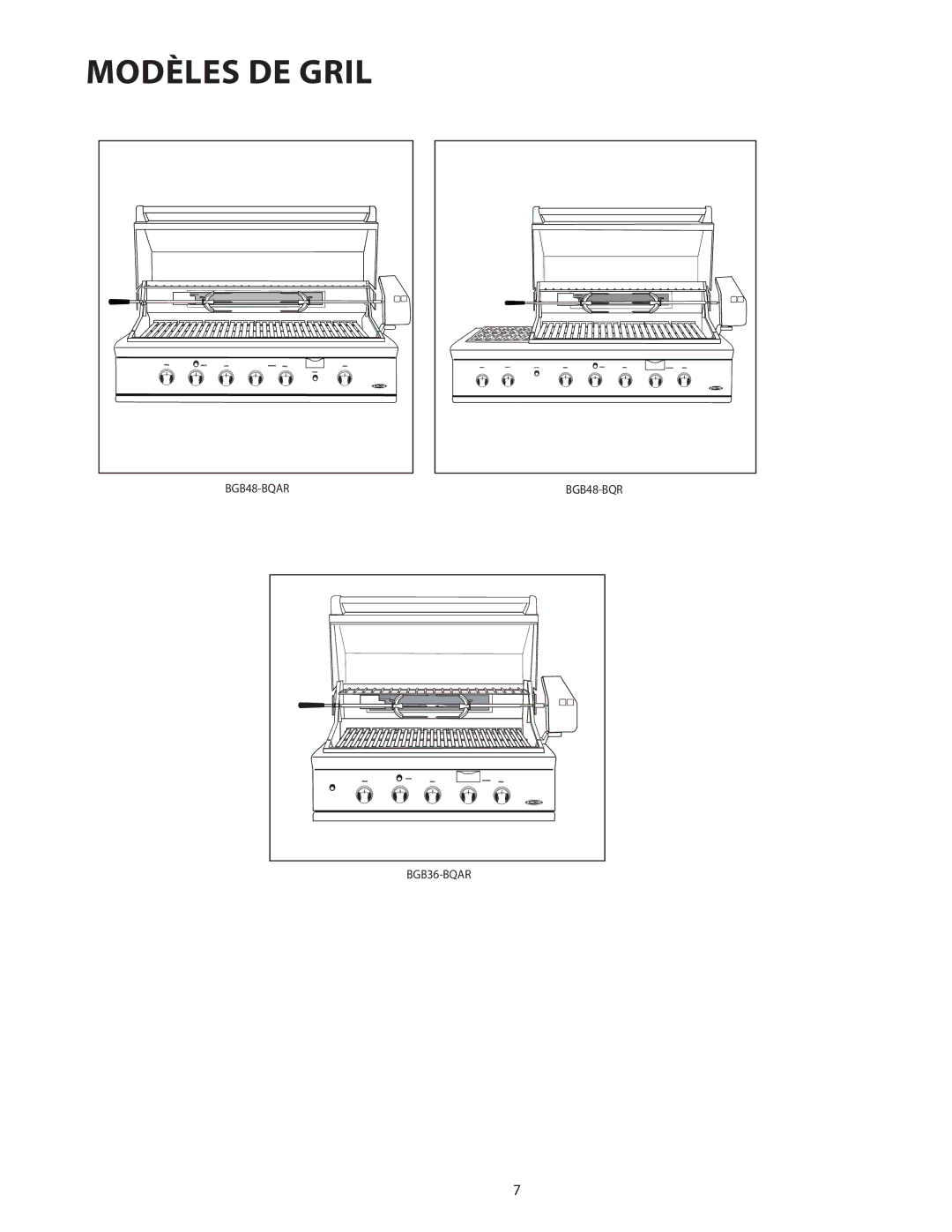DCS 36/48BGB manual Modèles DE Gril 