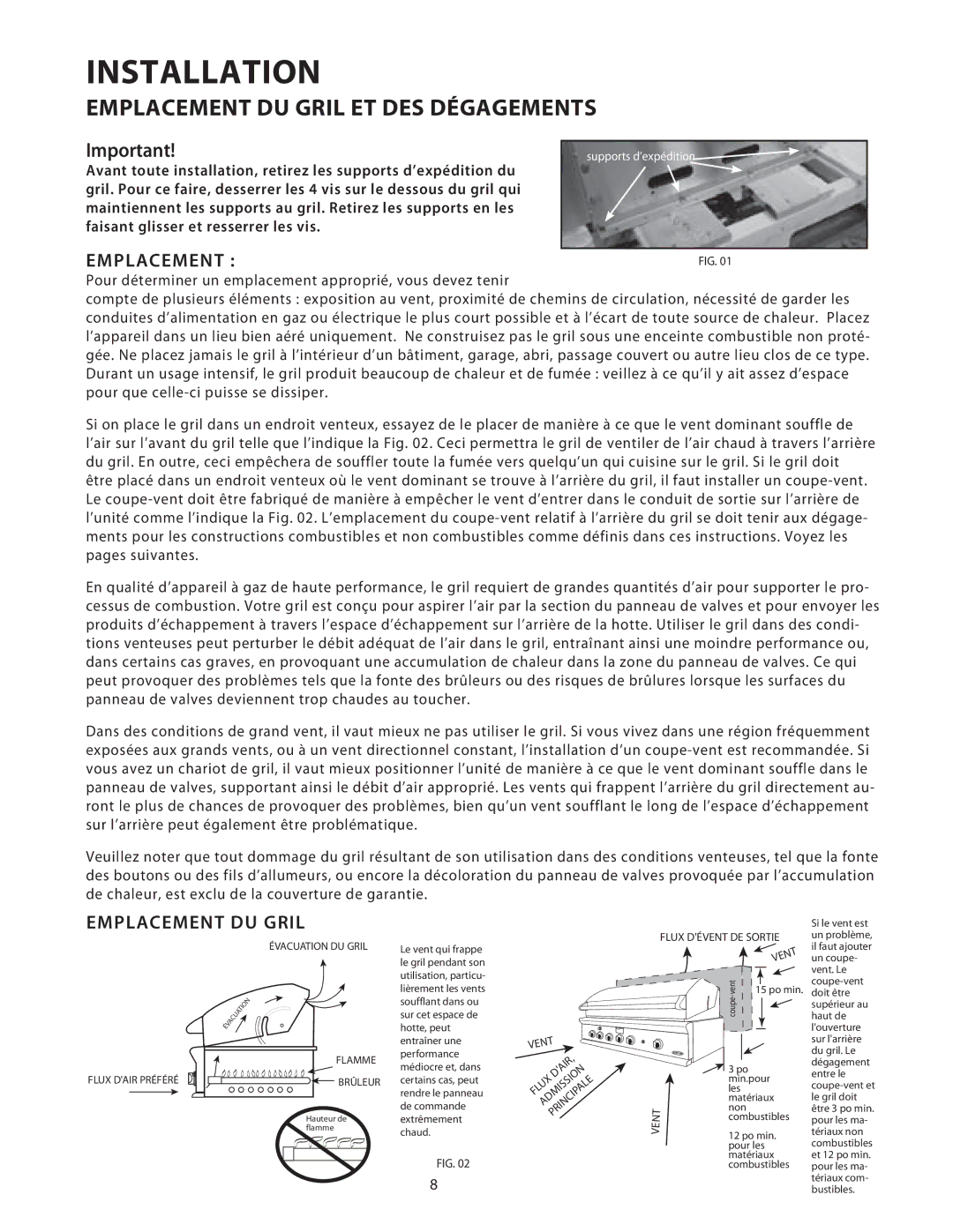 DCS 36/48BGB manual Emplacement DU Gril ET DES Dégagements 