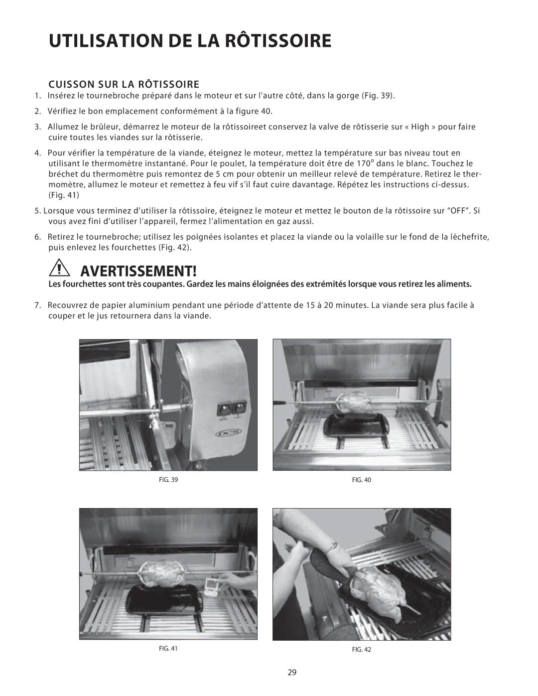 DCS 36/48BGB manual Cuisson SUR LA Rôtissoire 