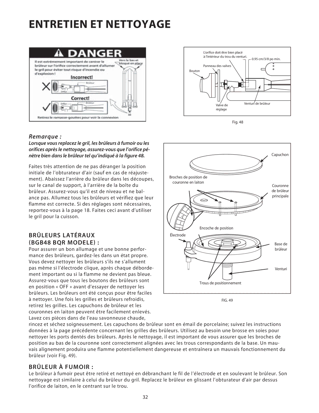 DCS 36/48BGB manual Brûleurs Latéraux, BGB48 BQR Modele, Brûleur À Fumoir 