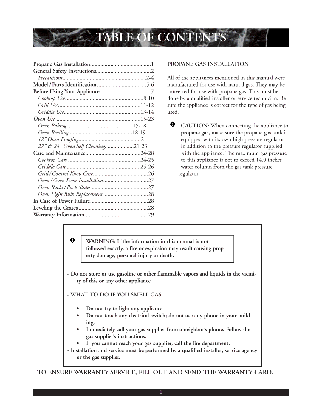 DCS 30 inch, 48 inch, 36 inch warranty Table of Contents 