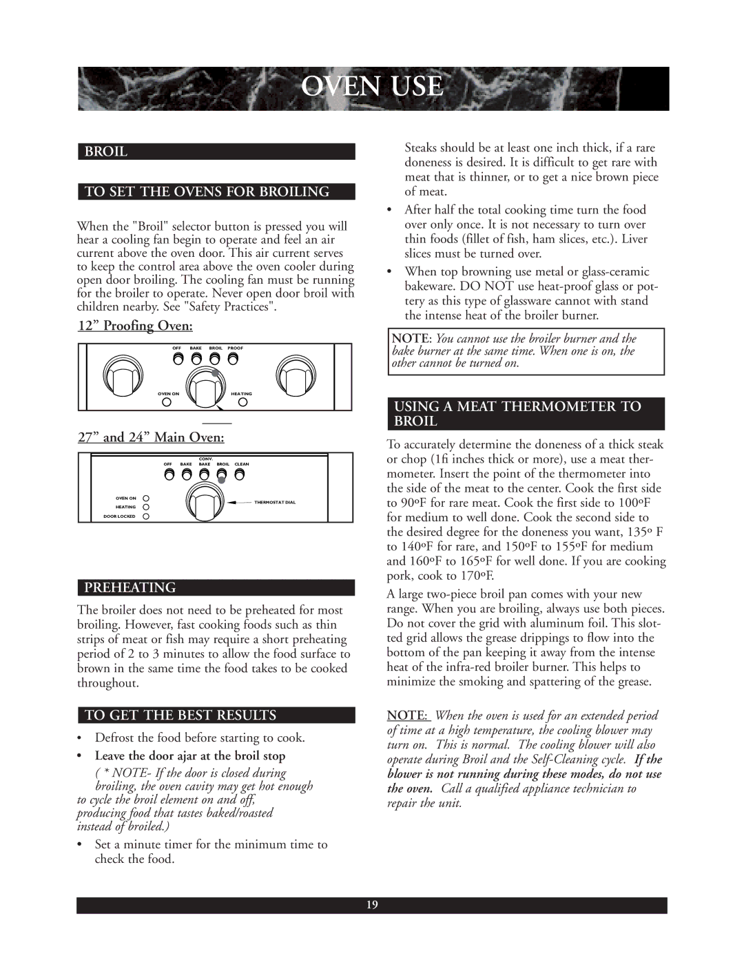 DCS 30 inch, 48 inch, 36 inch warranty Broil To SET the Ovens for Broiling, Using a Meat Thermometer to Broil 