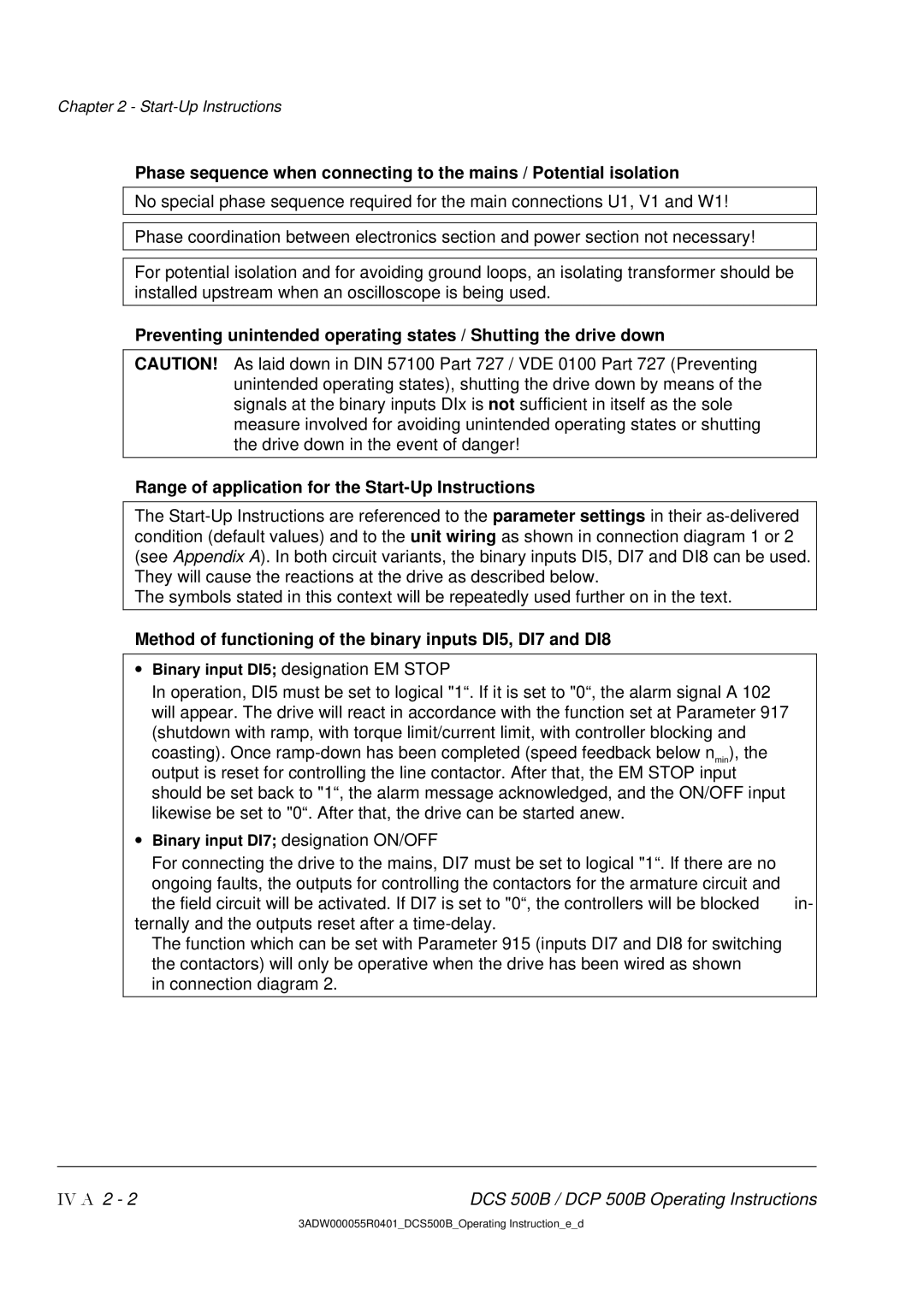 DCS 500 manual Method of functioning of the binary inputs DI5, DI7 and DI8 