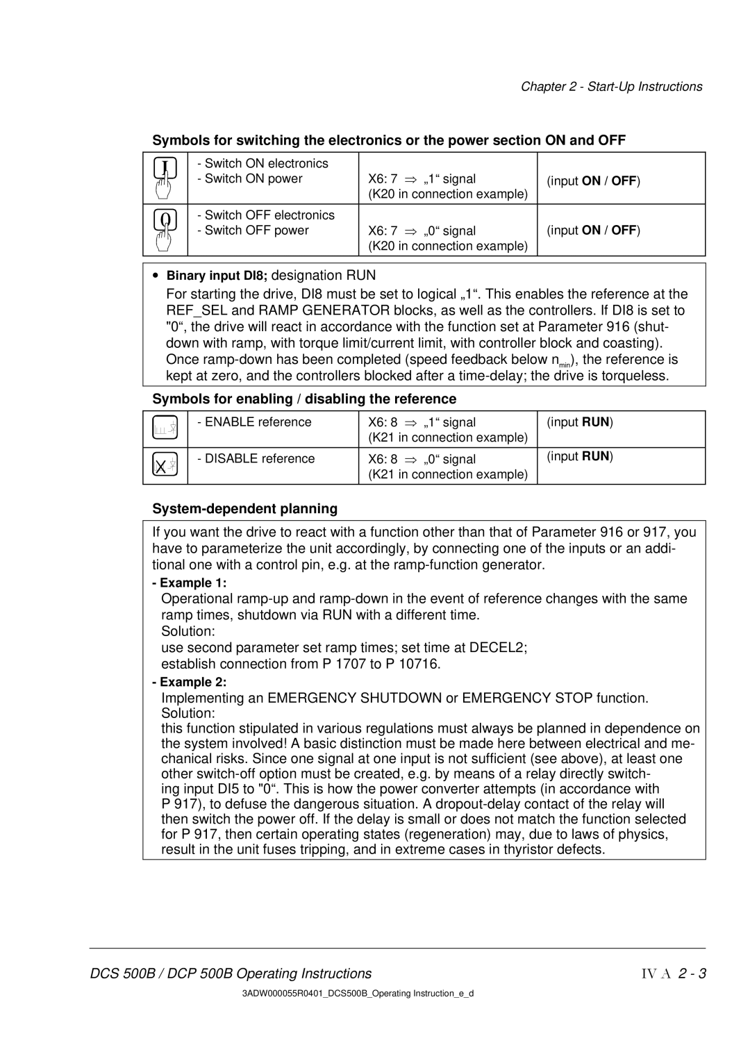 DCS 500 manual Symbols for enabling / disabling the reference, System-dependent planning 