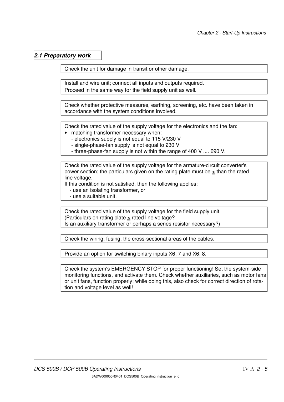 DCS 500 manual Preparatory work 