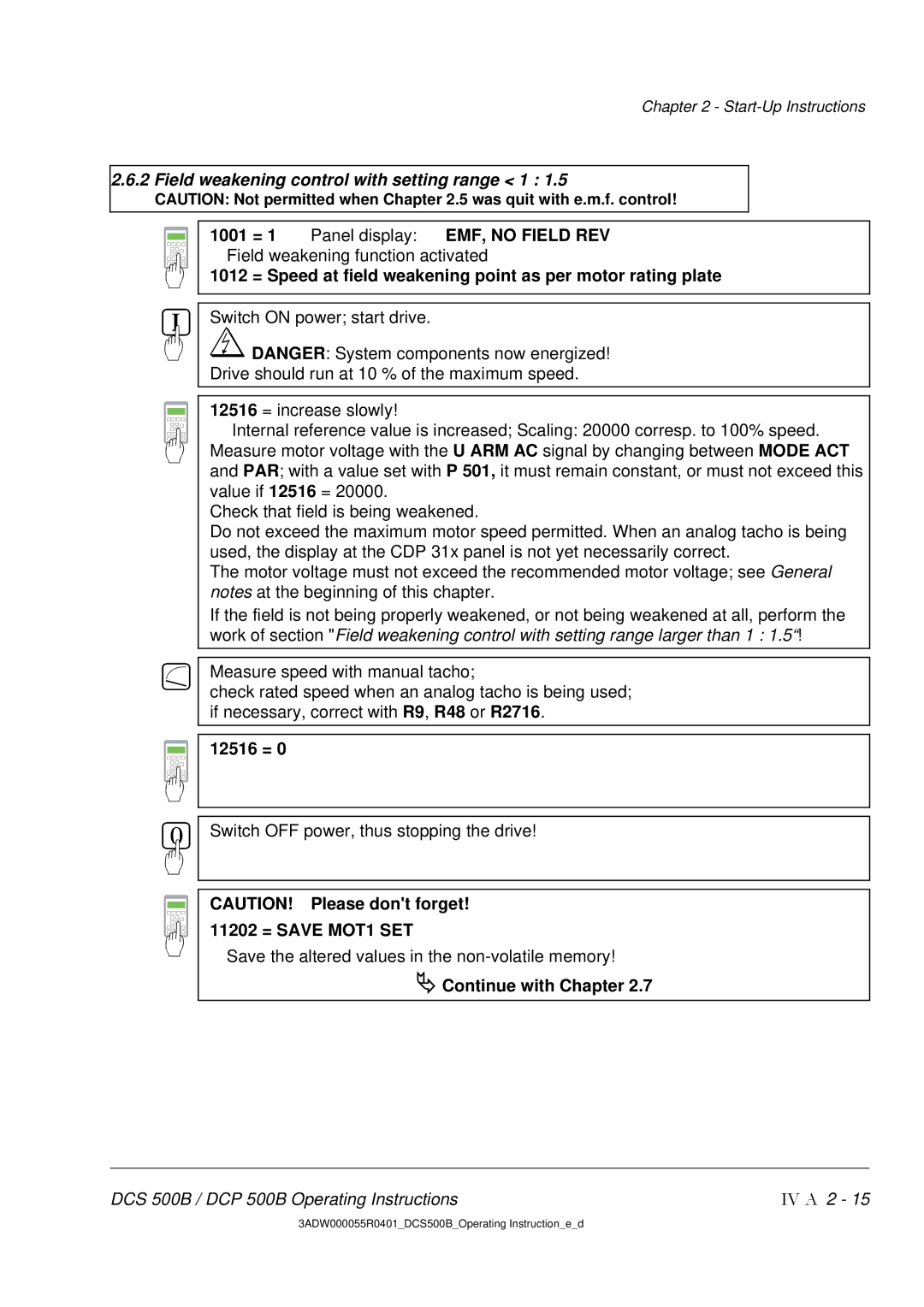 DCS 500 manual Field weakening control with setting range 1 