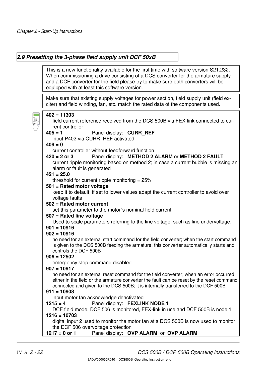 DCS 500 manual Presetting the 3-phase field supply unit DCF 50xB 