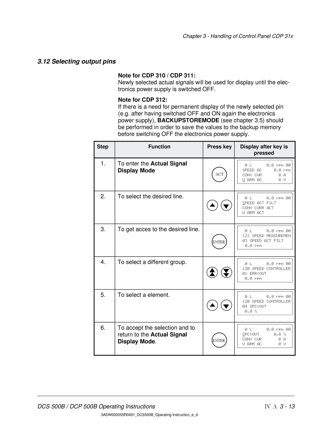 DCS 500 manual Selecting output pins, Display Mode 