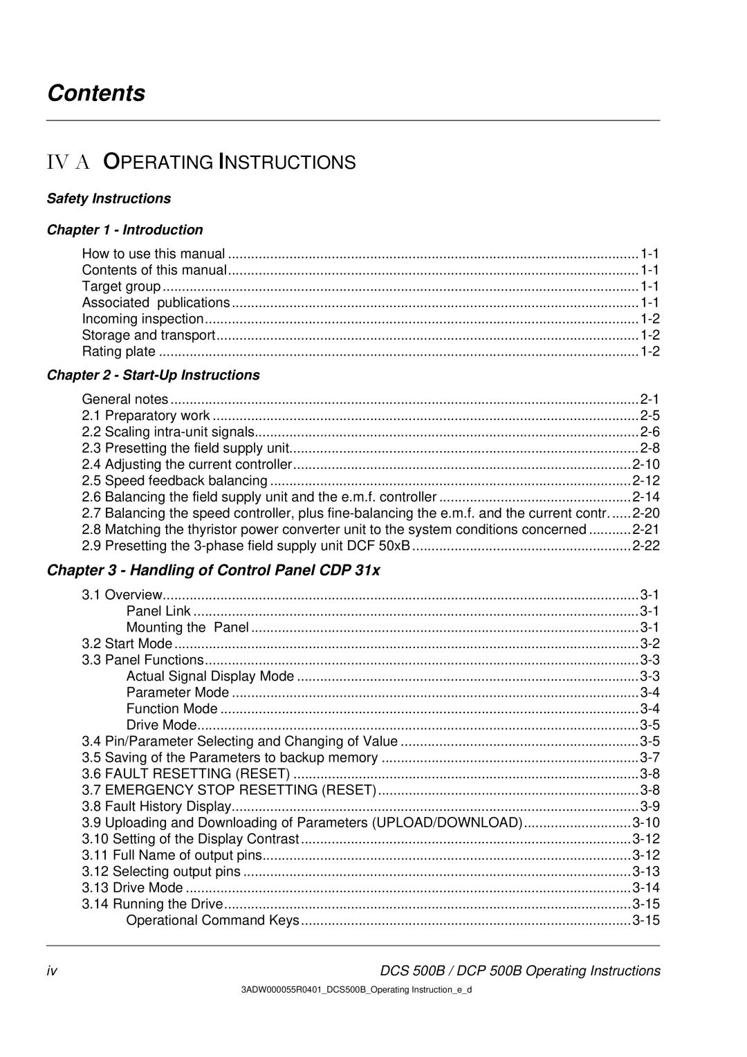 DCS 500 manual Contents 