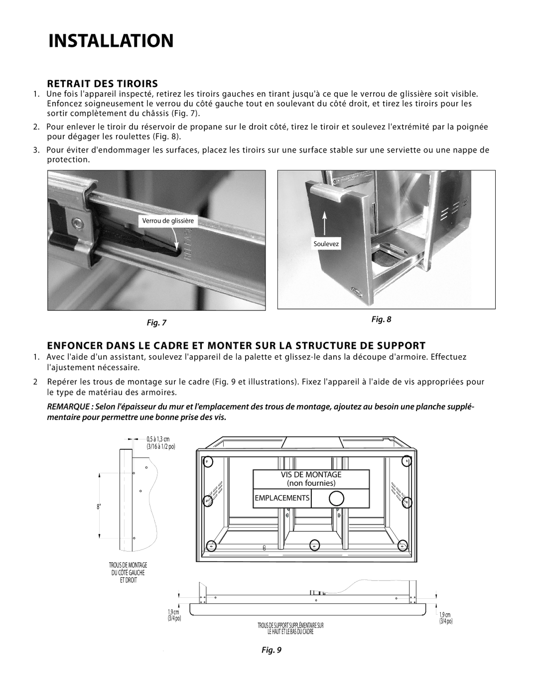 DCS ADR30, ADR48, ADR36, ADR24 manual Retrait DES Tiroirs, Enfoncer Dans LE Cadre ET Monter SUR LA Structure DE Support 