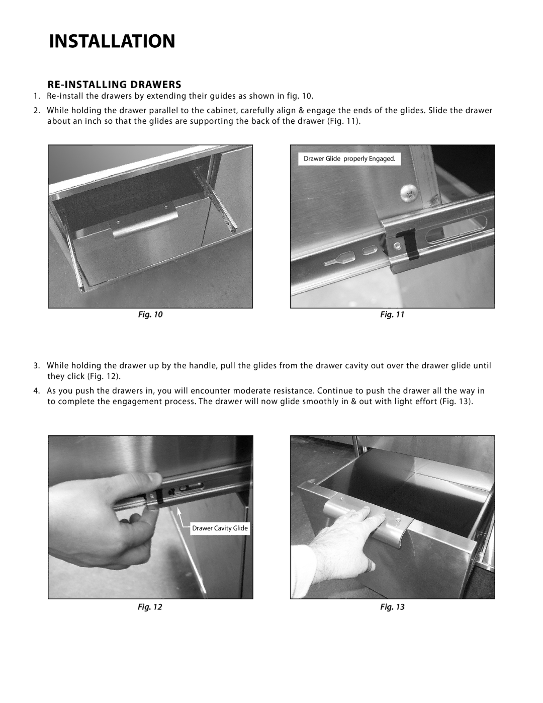 DCS ADR30, ADR48, ADR36, ADR24 manual RE-INSTALLING Drawers 