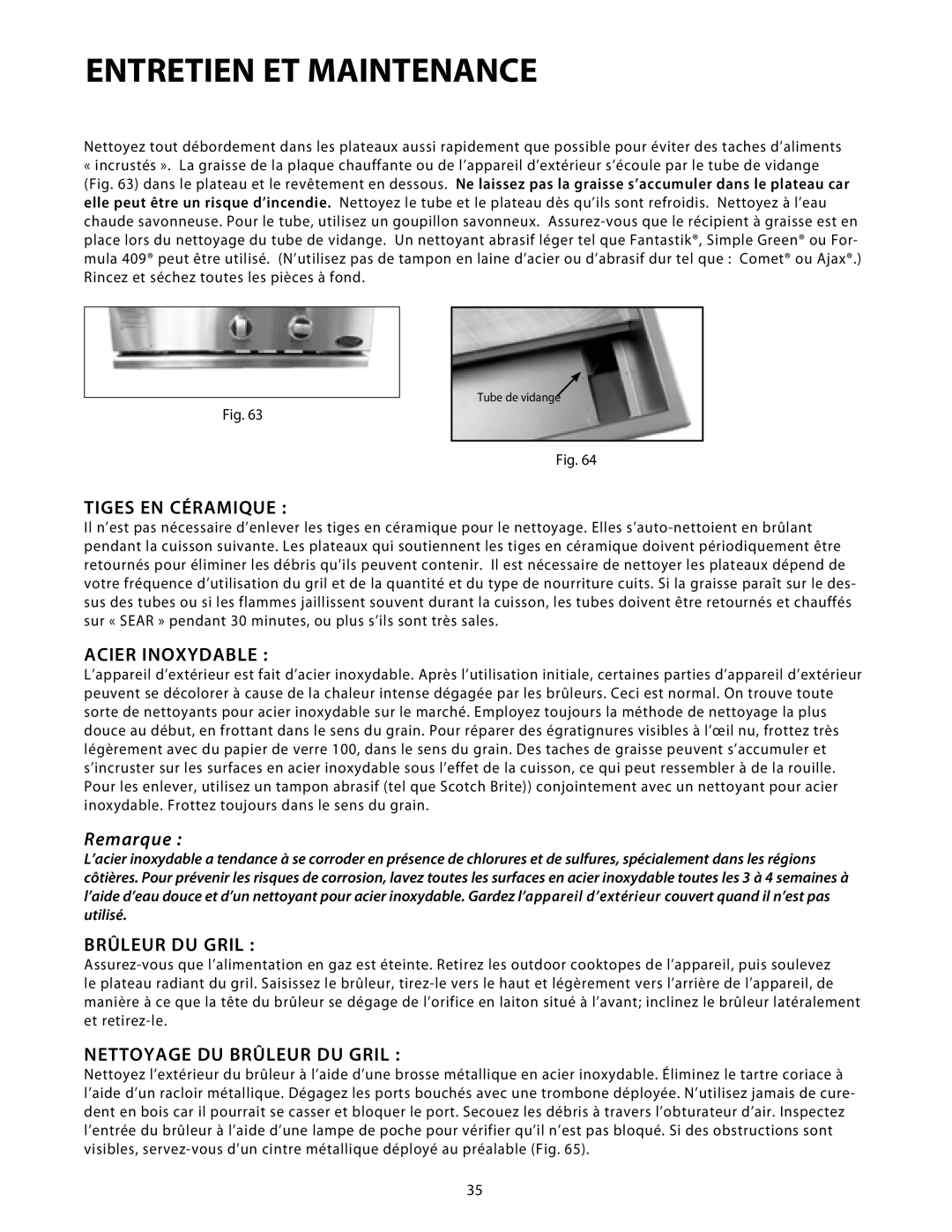 DCS BFG-30G, BFG-308S Entretien ET Maintenance, Tiges EN Céramique, Acier Inoxydable, Nettoyage DU Brûleur DU Gril 