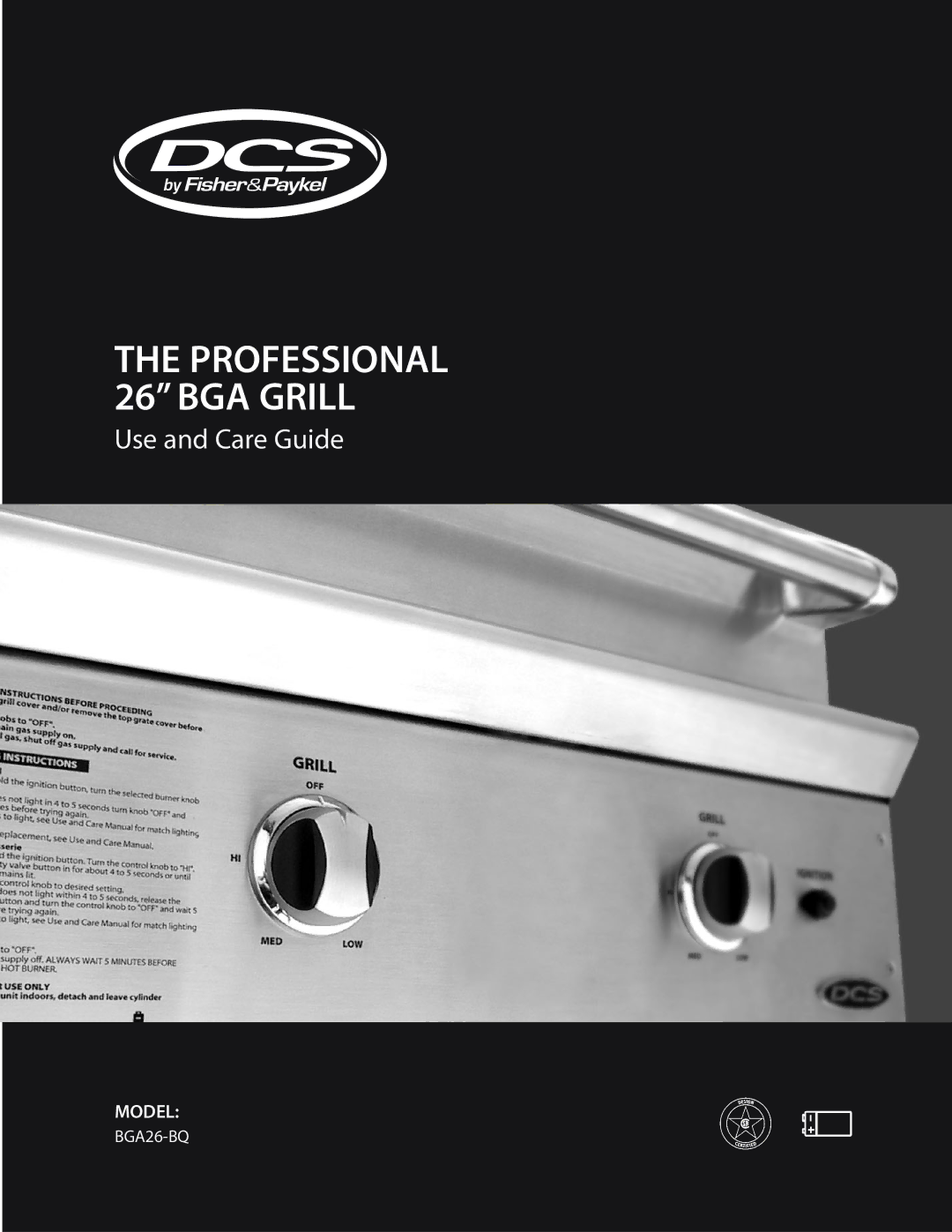 DCS BGA26-BQ manual Professional 26 BGA Grill 