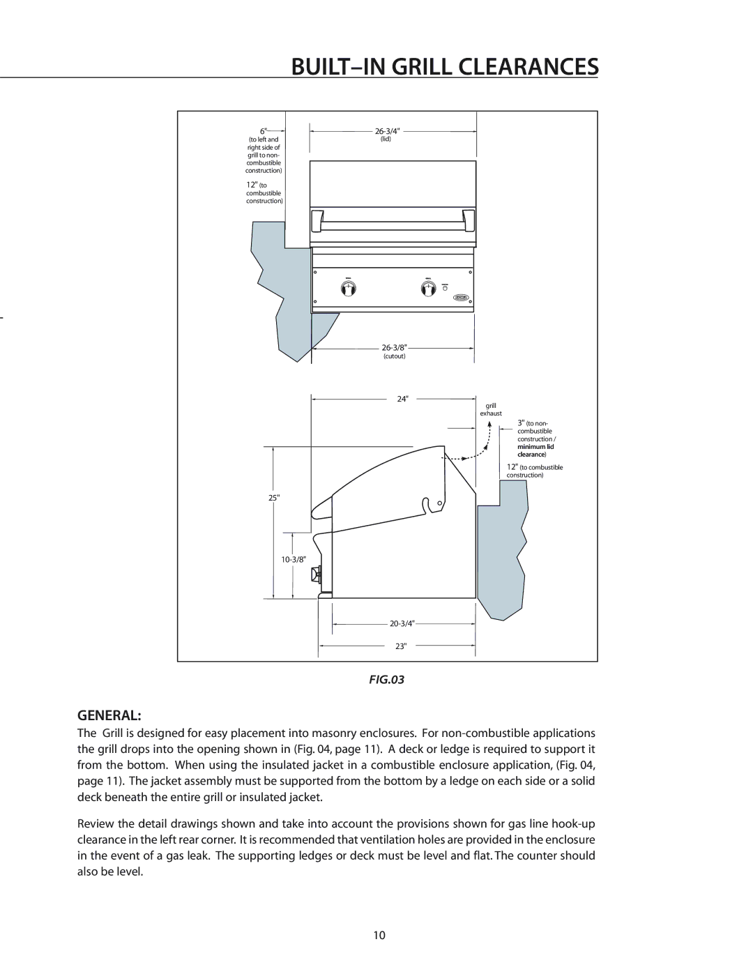 DCS BGA26-BQ manual BUILT-IN Grill Clearances, General 