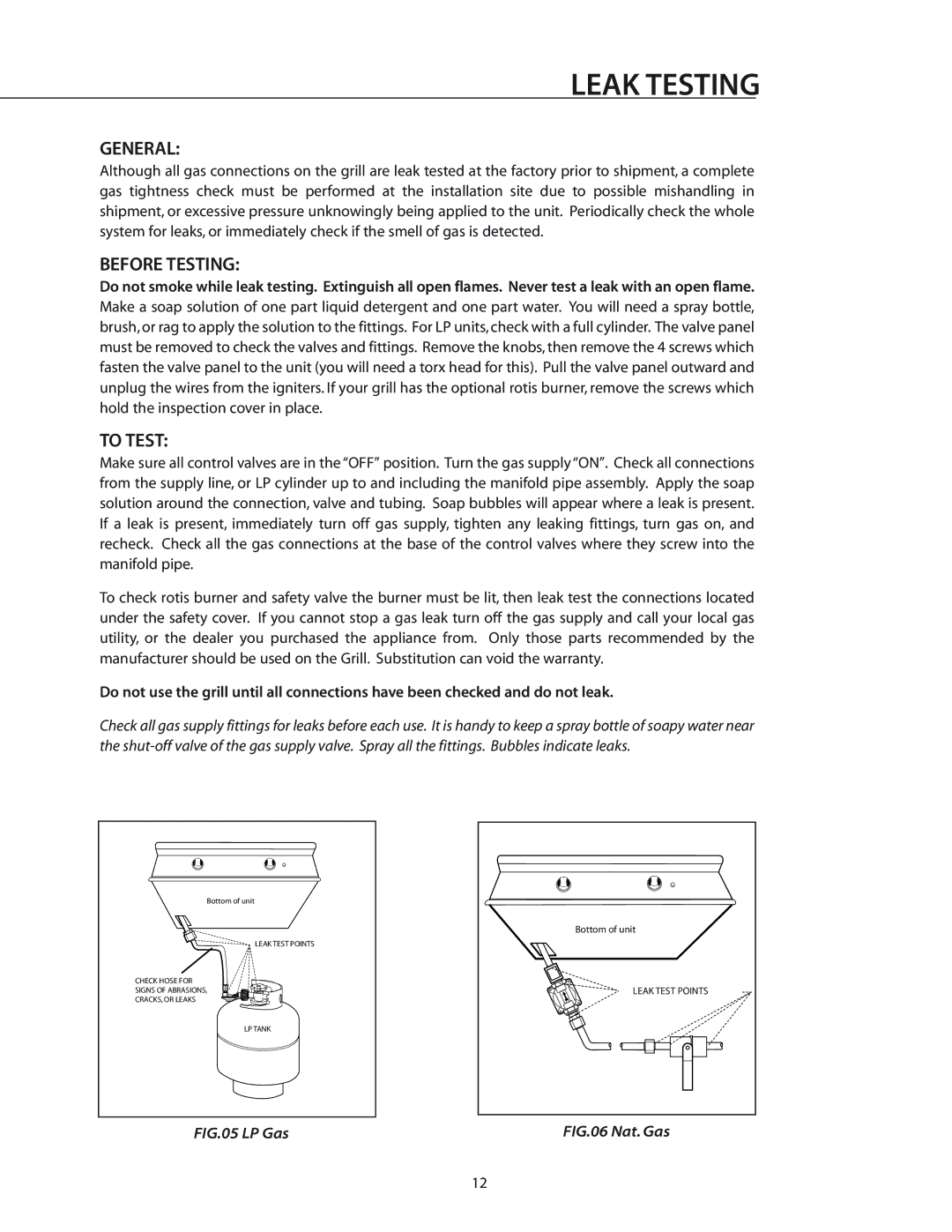 DCS BGA26-BQ manual Leak Testing, Before Testing, To Test 