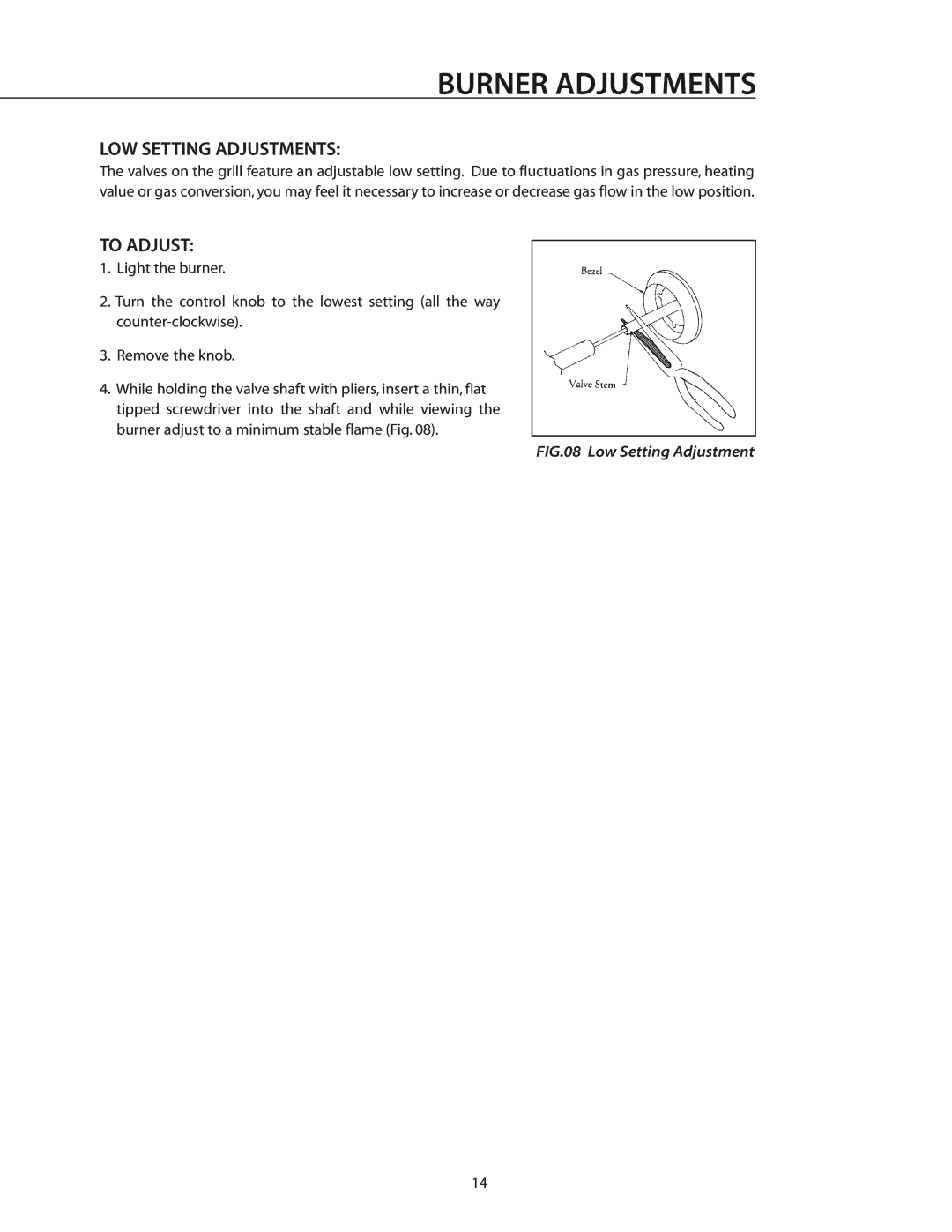 DCS BGA26-BQ manual Burner Adjustments, LOW Setting Adjustments 