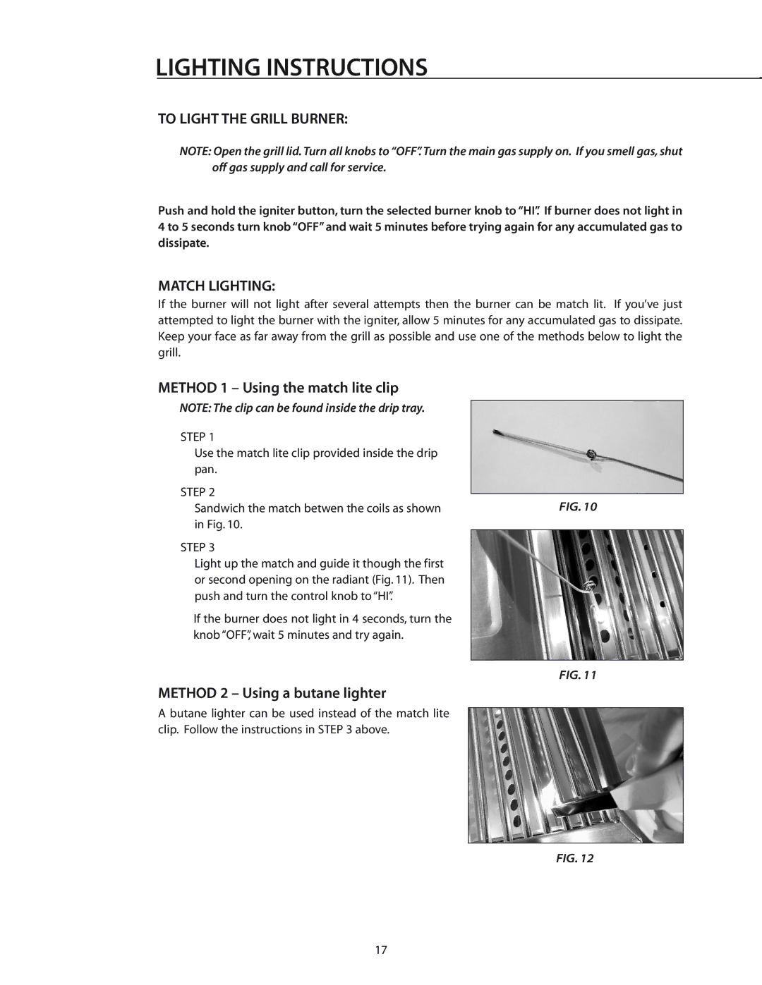 DCS BGA26-BQ manual Lighting Instructions, To Light the Grill Burner, Match Lighting 