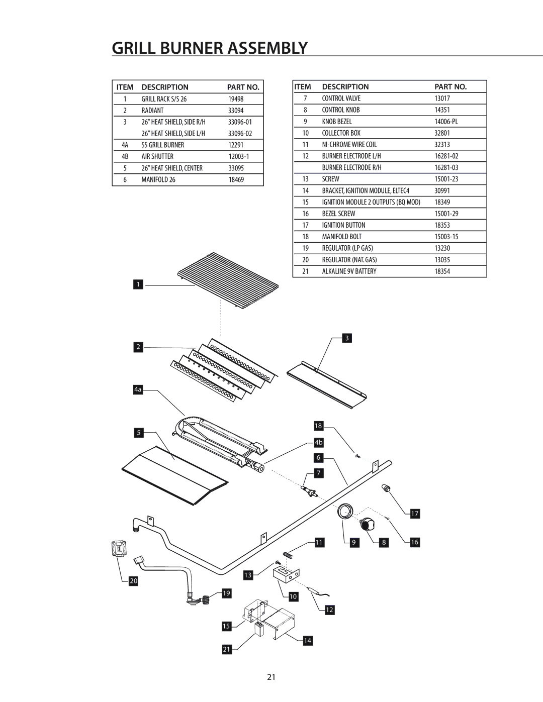 DCS BGA26-BQ manual Grill Burner Assembly 