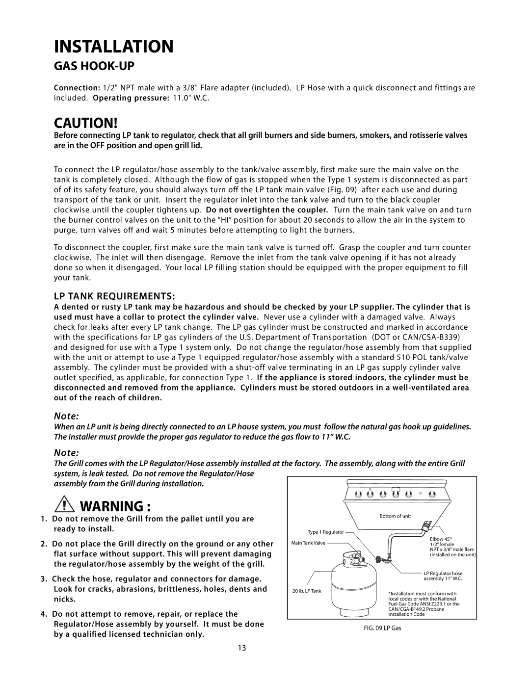 DCS BGB Series manual LP Tank Requirements, LP Gas 