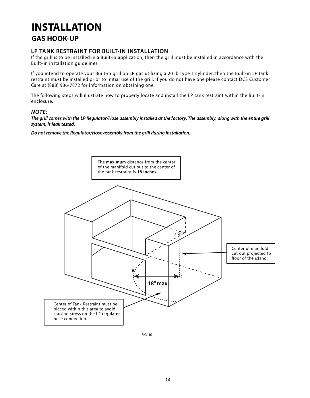 DCS BGB Series manual LP Tank Restraint for BUILT-IN Installation, 18 max 