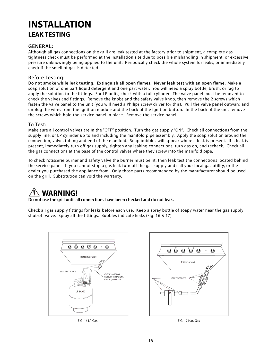 DCS BGB Series manual Leak Testing, Before Testing, To Test 