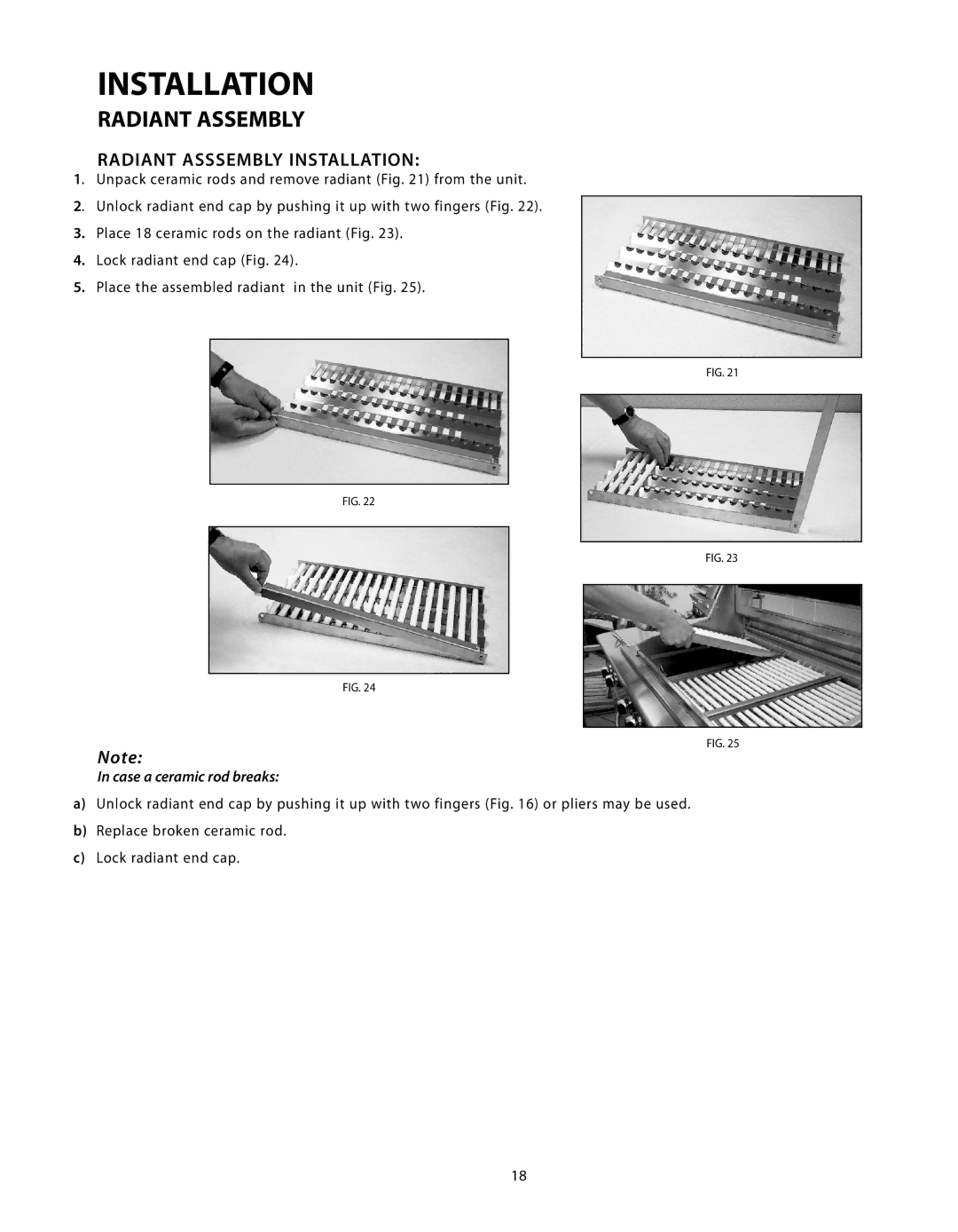 DCS BGB" Series manual Radiant Assembly, Radiant Asssembly Installation 