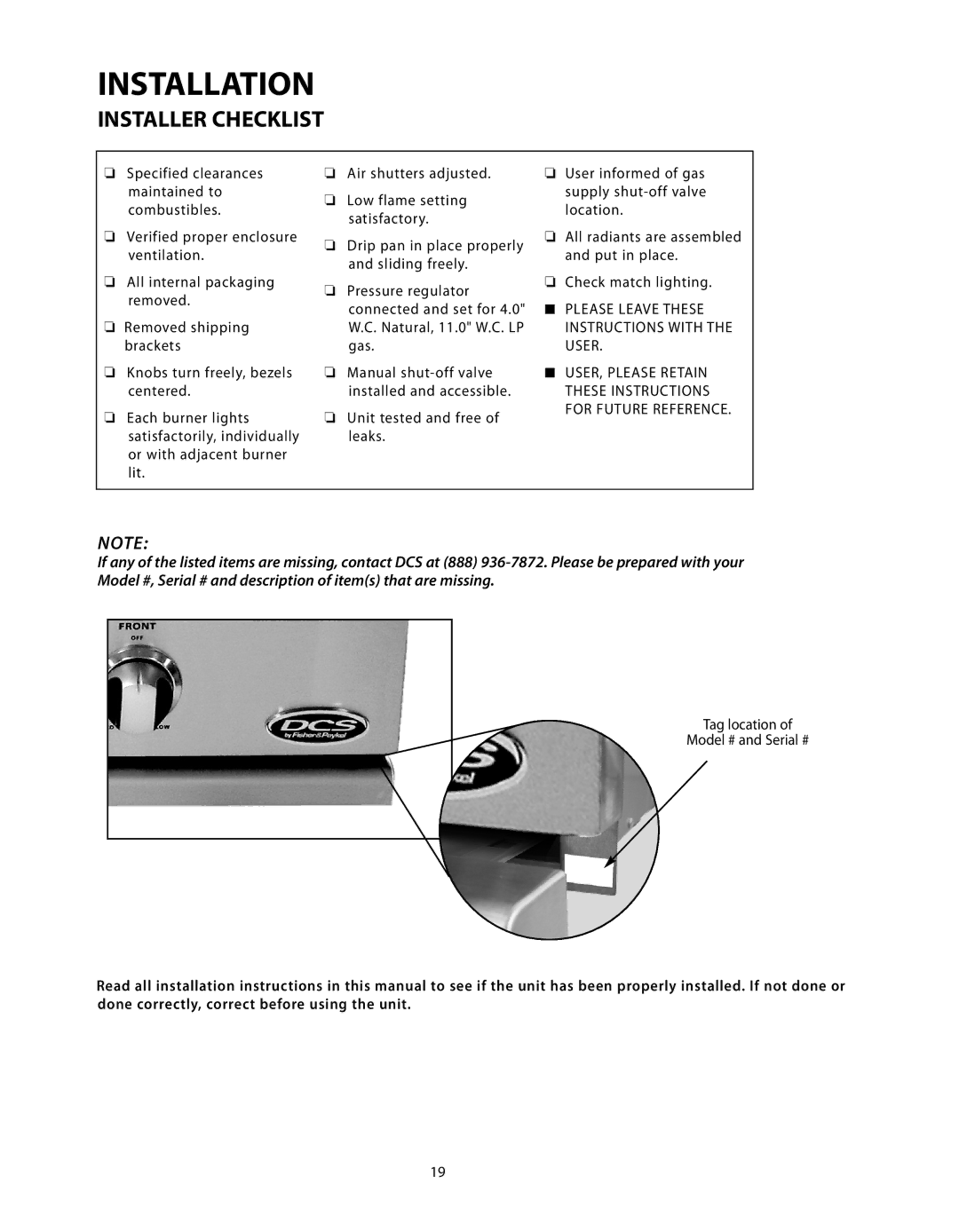 DCS BGB Series manual Installer Checklist, These Instructions 