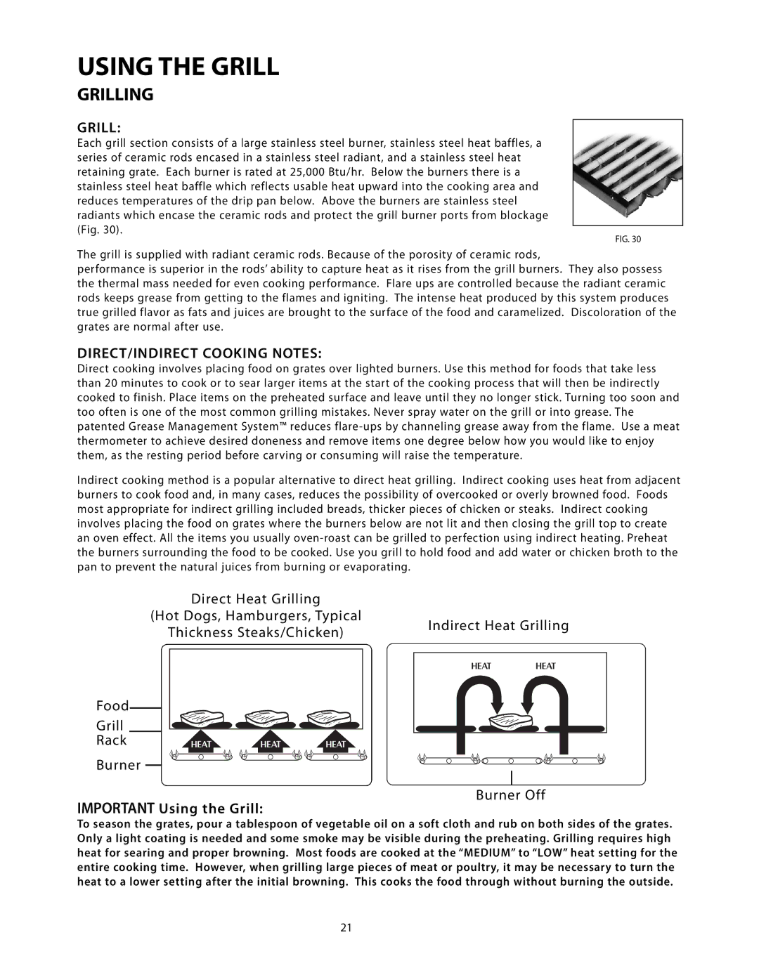 DCS BGB" Series manual Grilling, DIRECT/INDIRECT Cooking Notes, Burner Off 