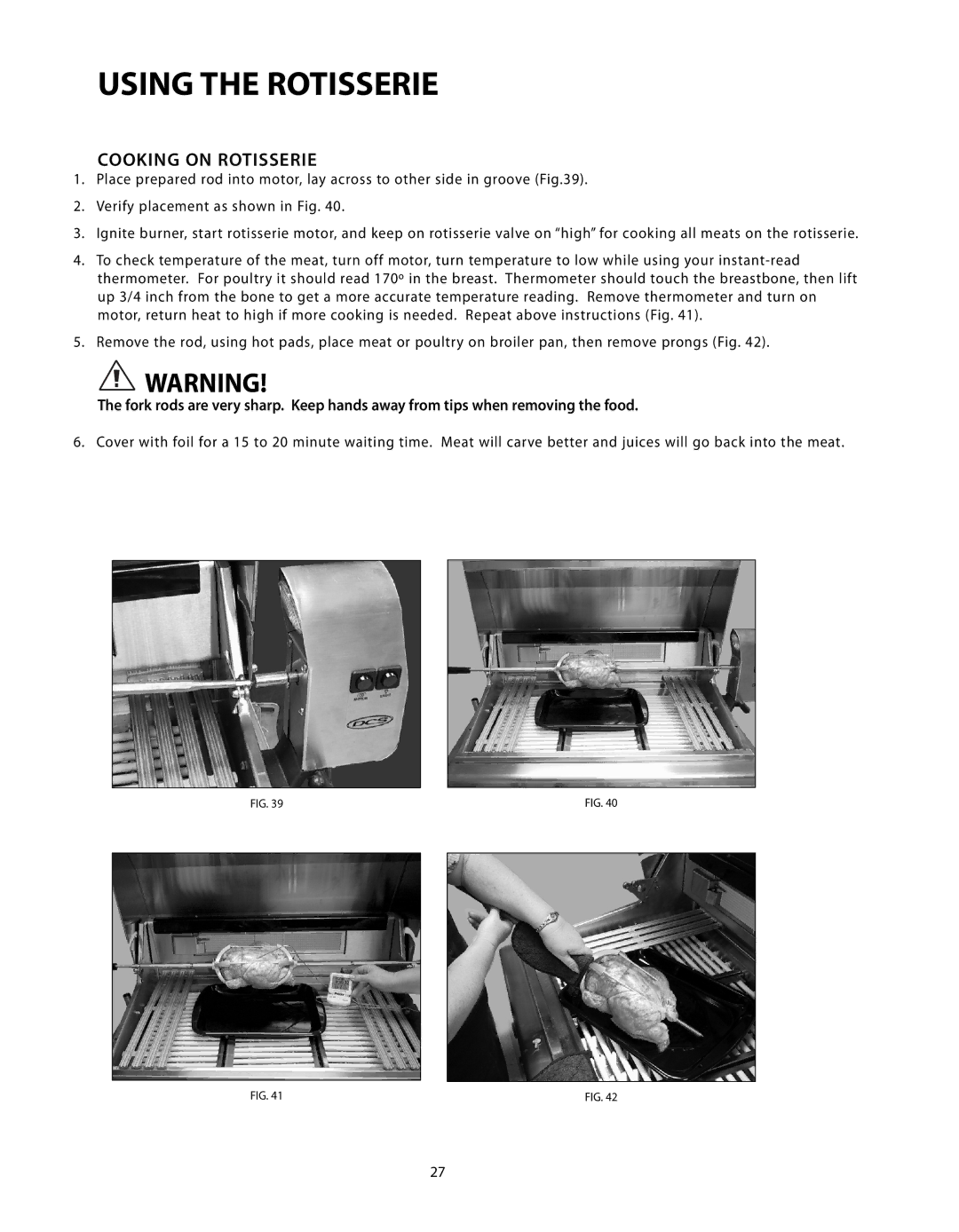 DCS BGB Series manual Cooking on Rotisserie 