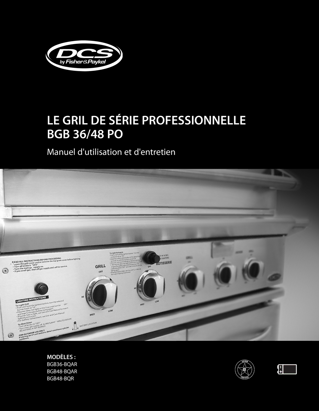 DCS BGB Series manual LE Gril DE Série Professionnelle BGB 36/48 PO 