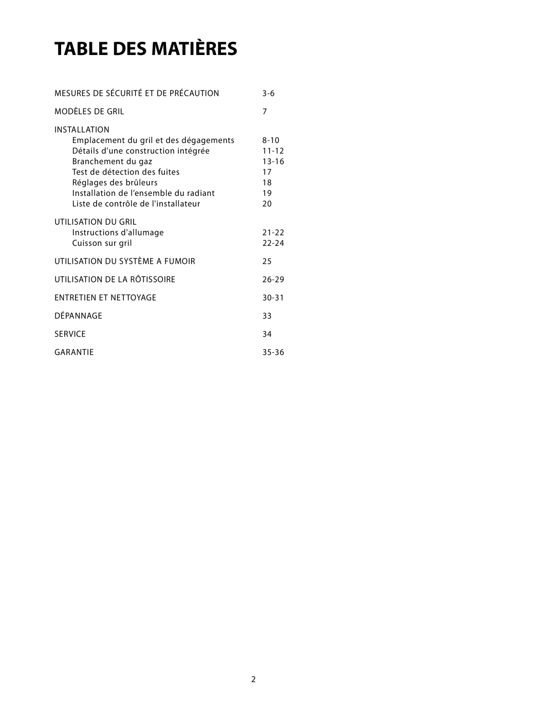 DCS BGB Series manual Table DES Matières 