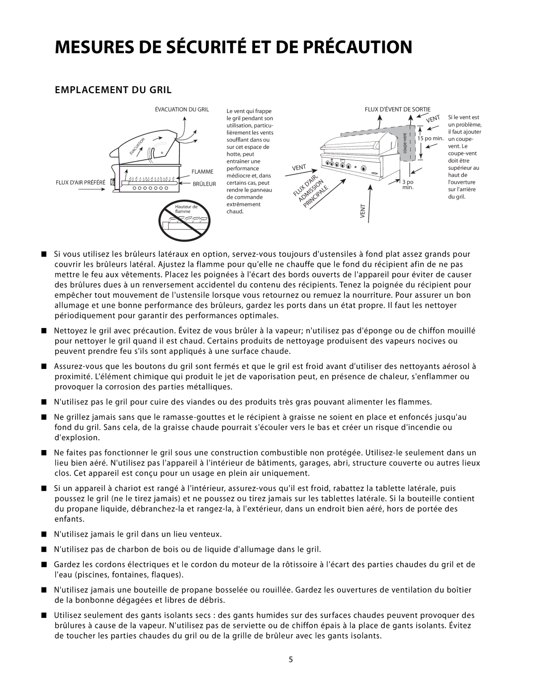 DCS BGB Series manual Emplacement DU Gril, Flux Dévent DE Sortie 