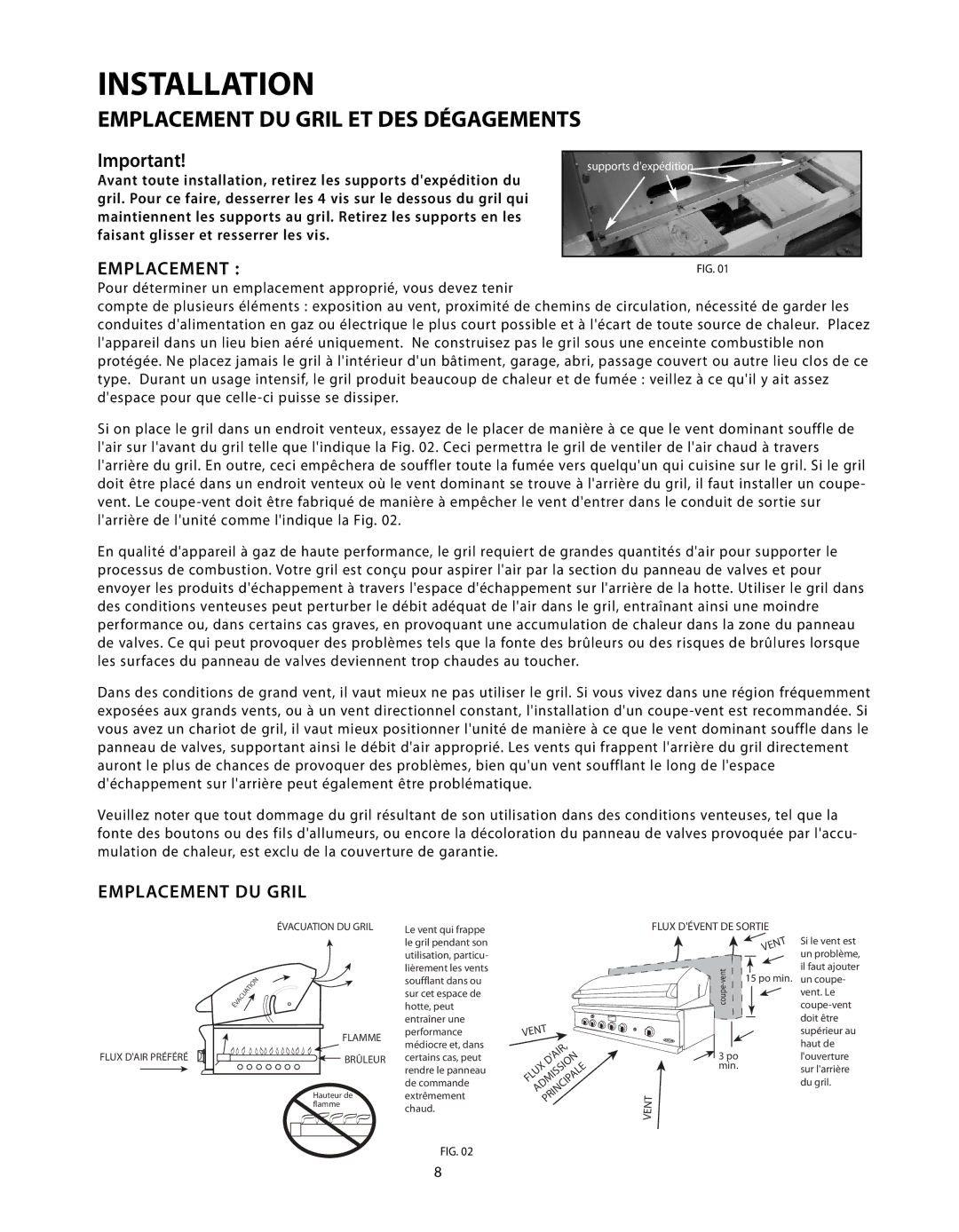 DCS BGB Series manual Emplacement DU Gril ET DES Dégagements 