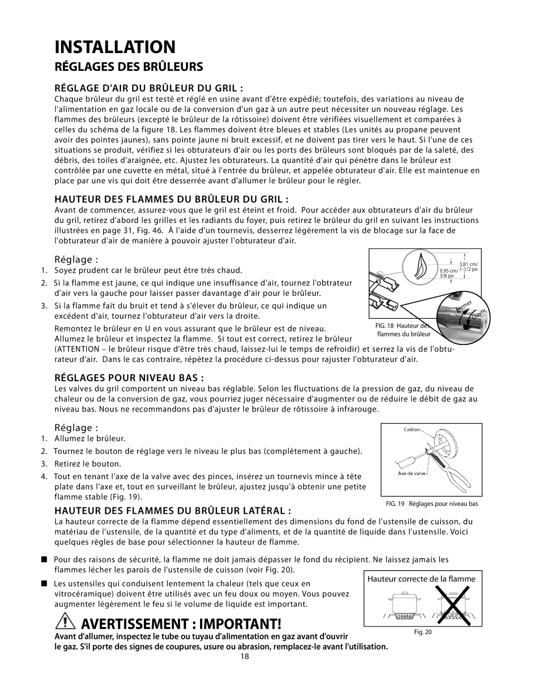 DCS BGB Series manual Réglages DES Brûleurs, Réglage Dair DU Brûleur DU Gril, Hauteur DES Flammes DU Brûleur DU Gril 