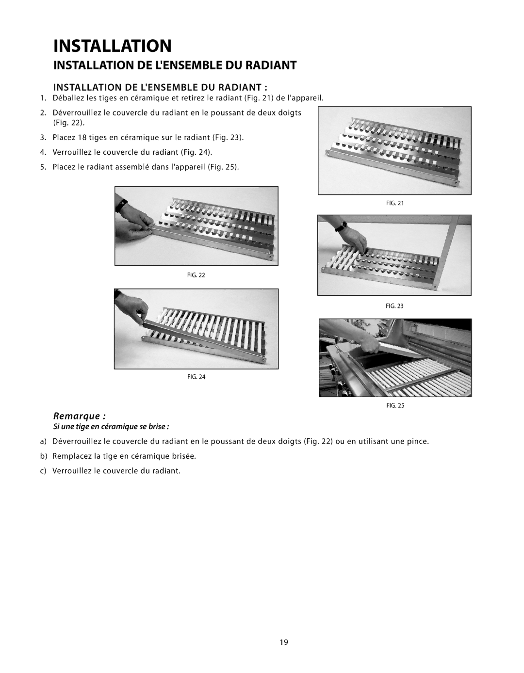 DCS BGB Series manual Installation DE Lensemble DU Radiant 