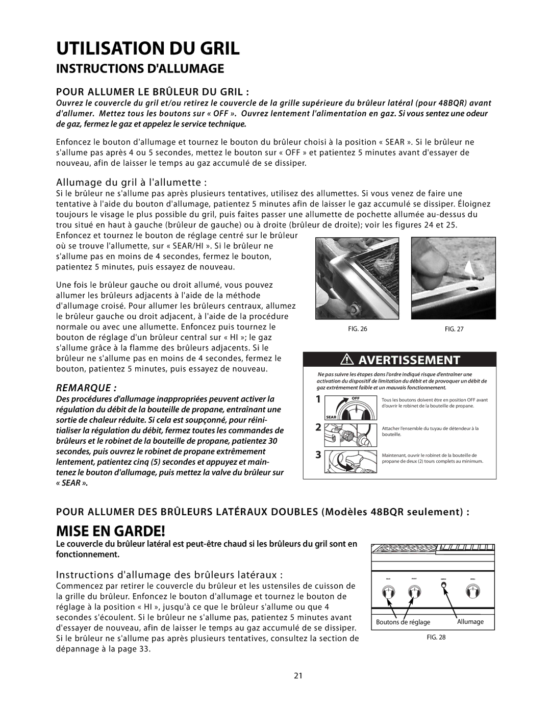 DCS BGB Series manual Utilisation DU Gril, Instructions Dallumage, Pour Allumer LE Brûleur DU Gril 