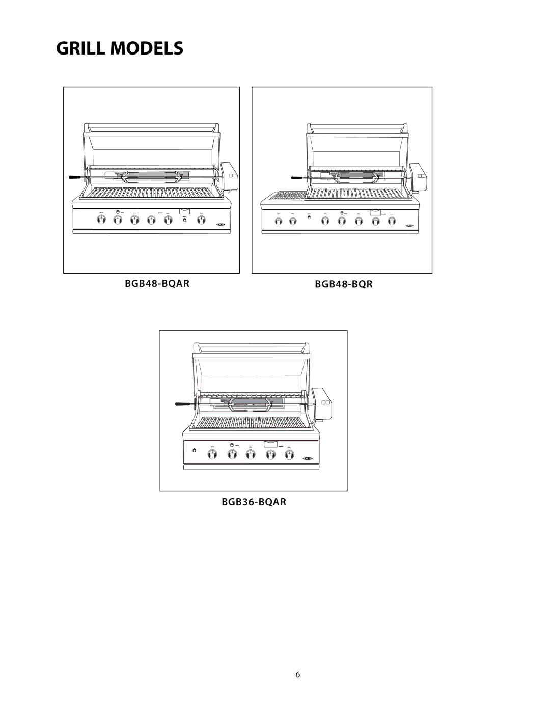 DCS BGB Series manual Grill Models 