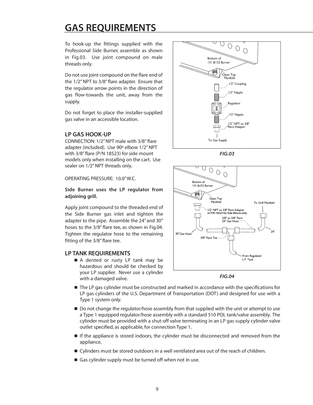 DCS BGB131-BI, BGB132-BI manual Lp Gas Hook-Up, LP Tank Requirements 