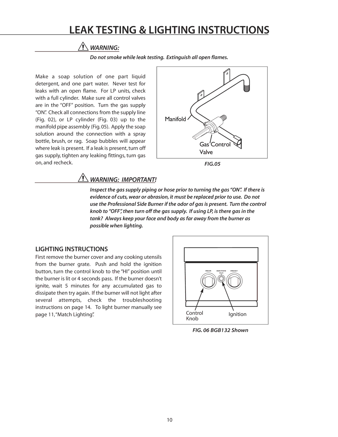 DCS BGB132-BI, BGB131-BI manual Leak Testing & Lighting Instructions 