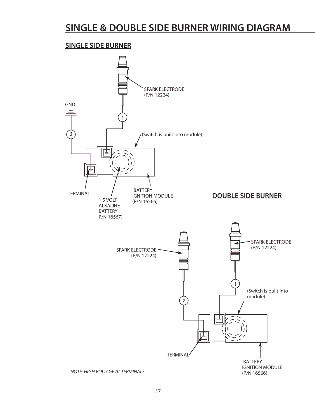 DCS BGB131-BI, BGB132-BI manual Single & Double Side Burner Wiring Diagram 