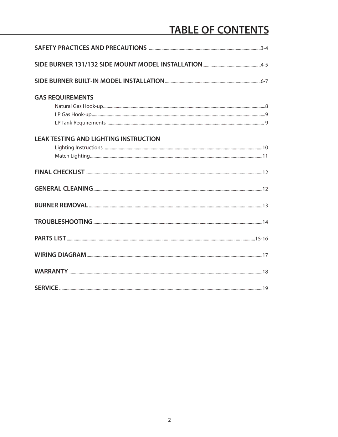 DCS BGB132-BI, BGB131-BI manual Table of Contents 