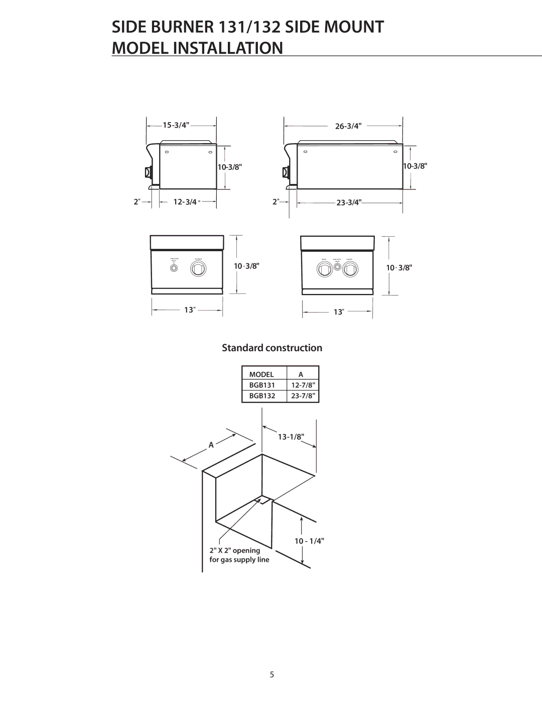 DCS BGB131-BI, BGB132-BI manual Side Burner 131/132 Side Mount Model Installation 