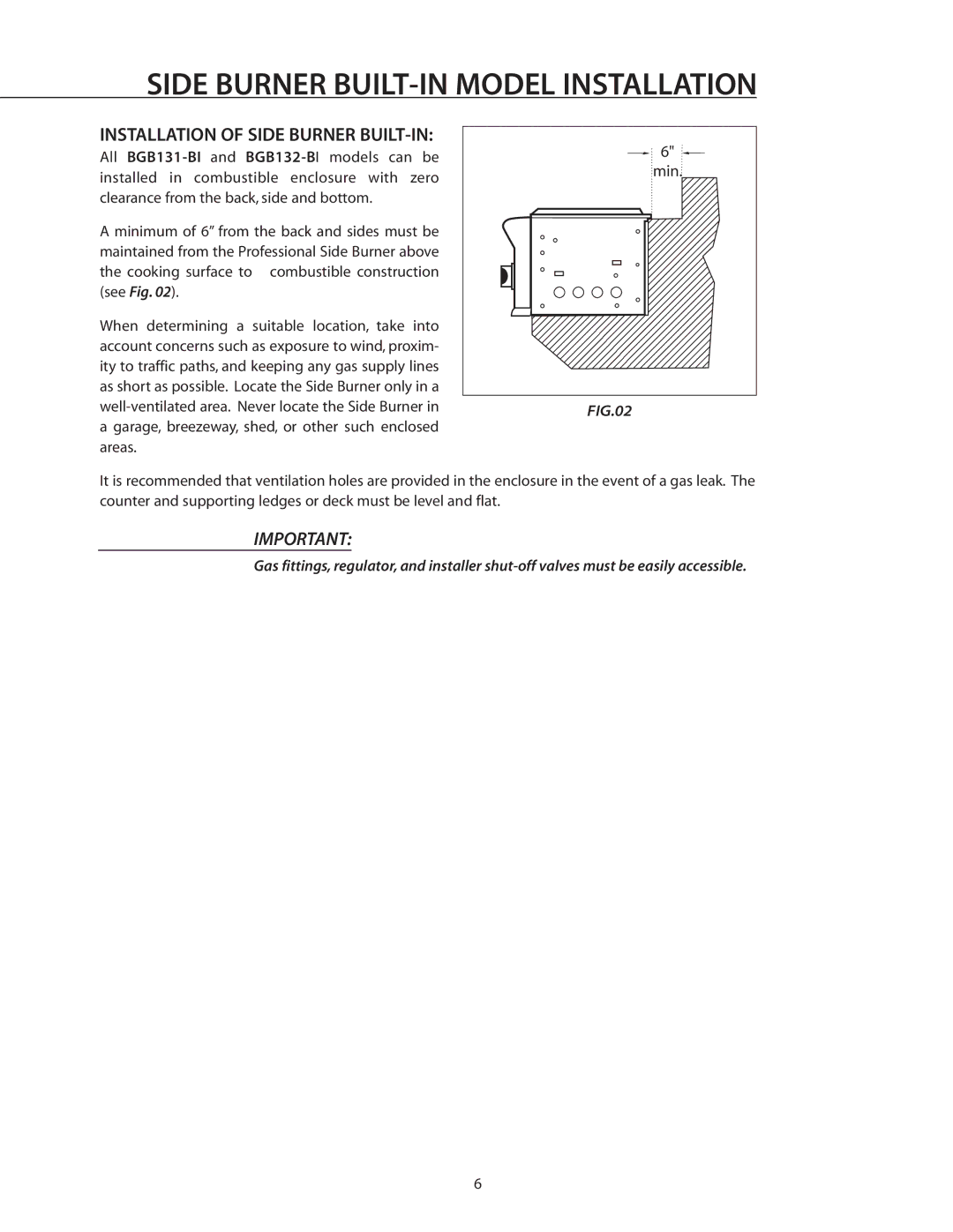 DCS BGB132-BI, BGB131-BI manual Side Burner BUILT-IN Model Installation, Installation of Side Burner BUILT-IN 