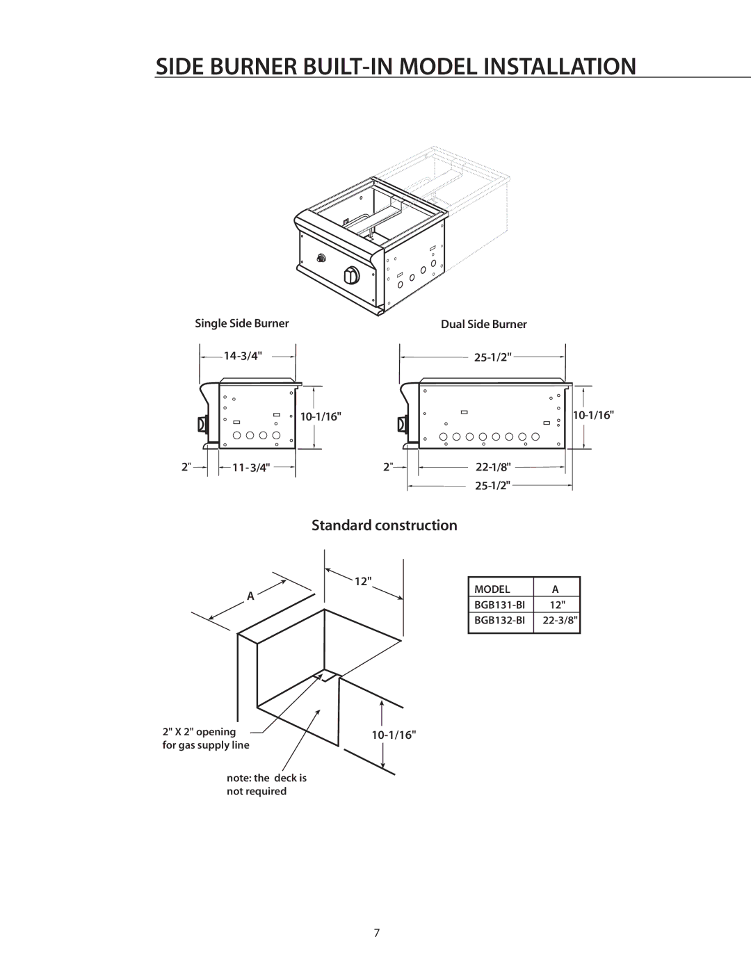 DCS BGB132-BI, BGB131-BI manual Standard construction 