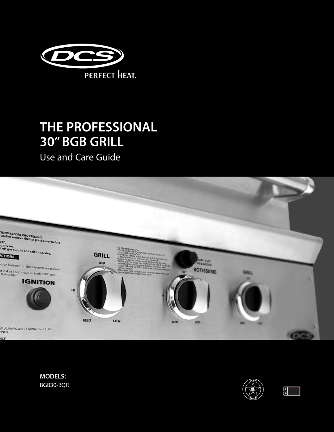 DCS BGB30-BQR manual Professional 30 BGB Grill 