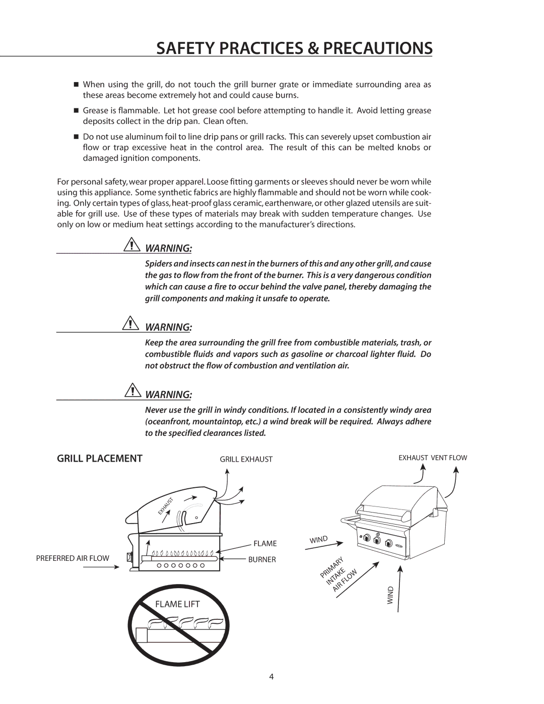 DCS BGB30-BQR manual Grill Placement 