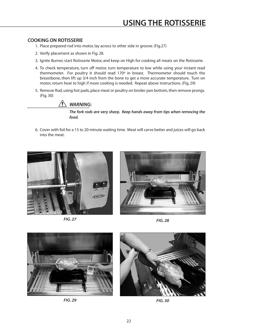 DCS BGB36-BQAR manual Cooking on Rotisserie 