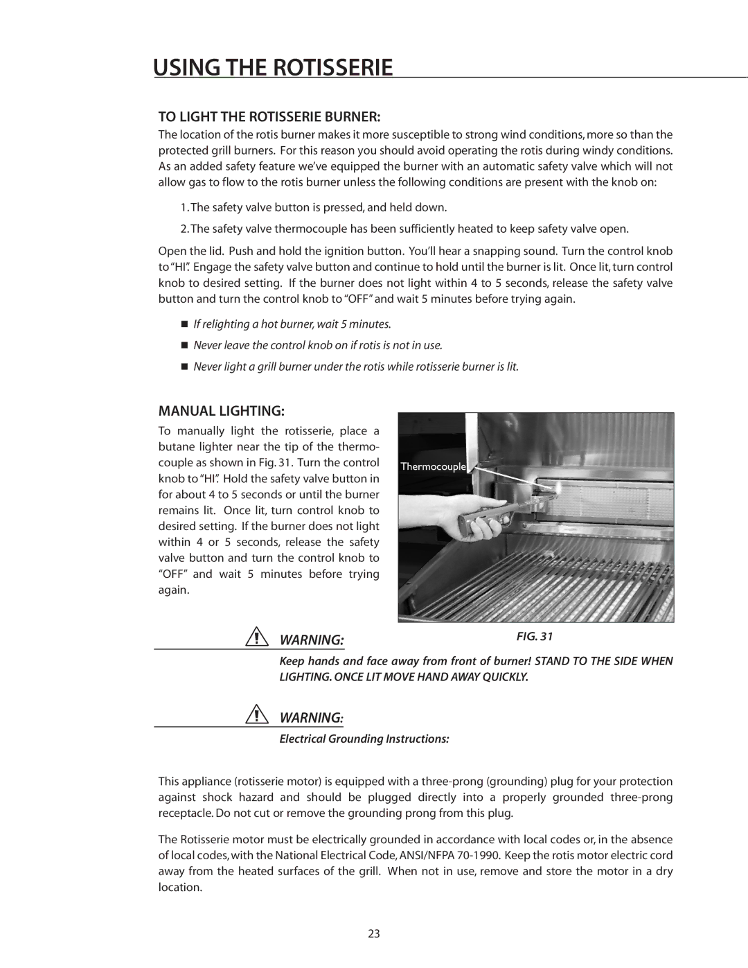 DCS BGB36-BQAR manual To Light the Rotisserie Burner, Manual Lighting 