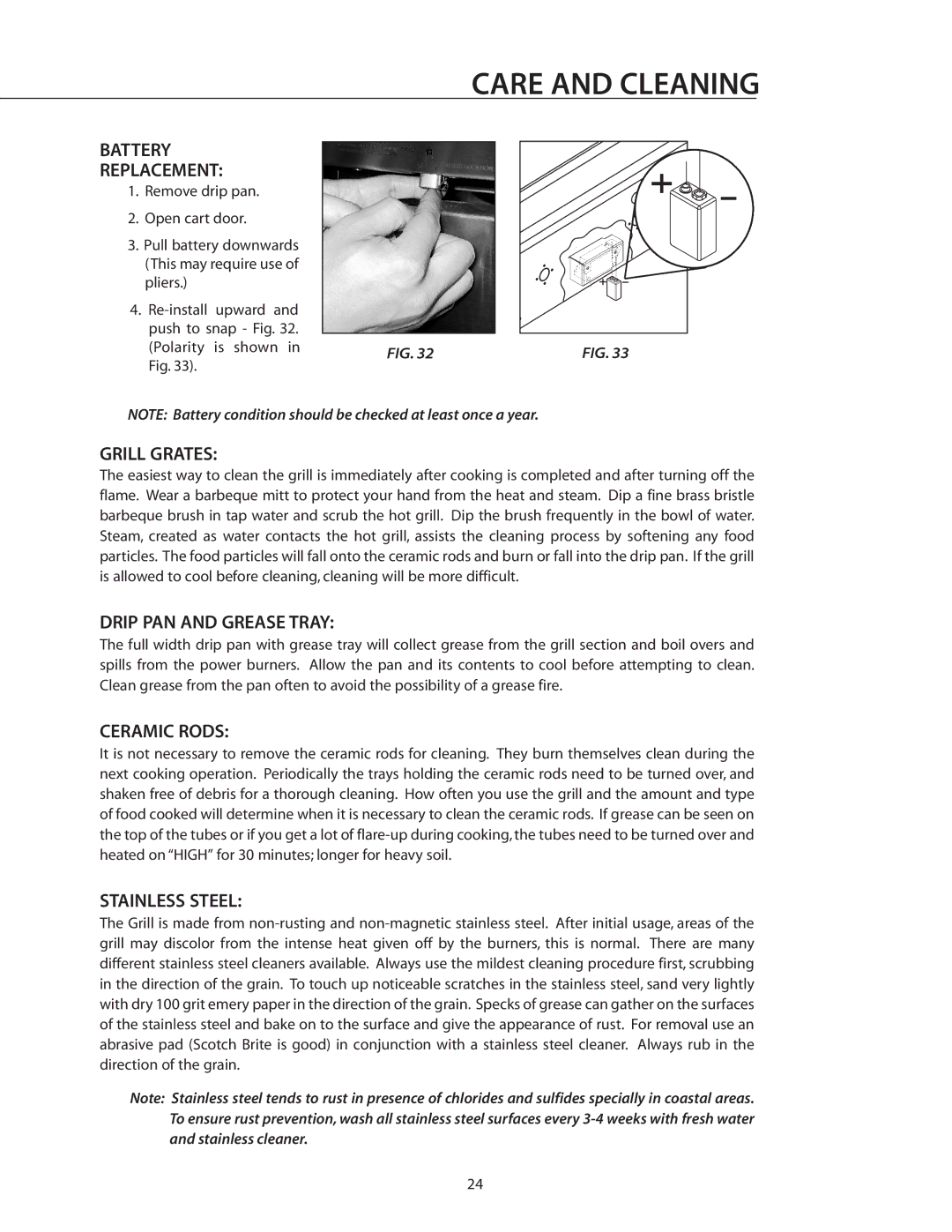 DCS BGB36-BQAR manual Care and Cleaning 