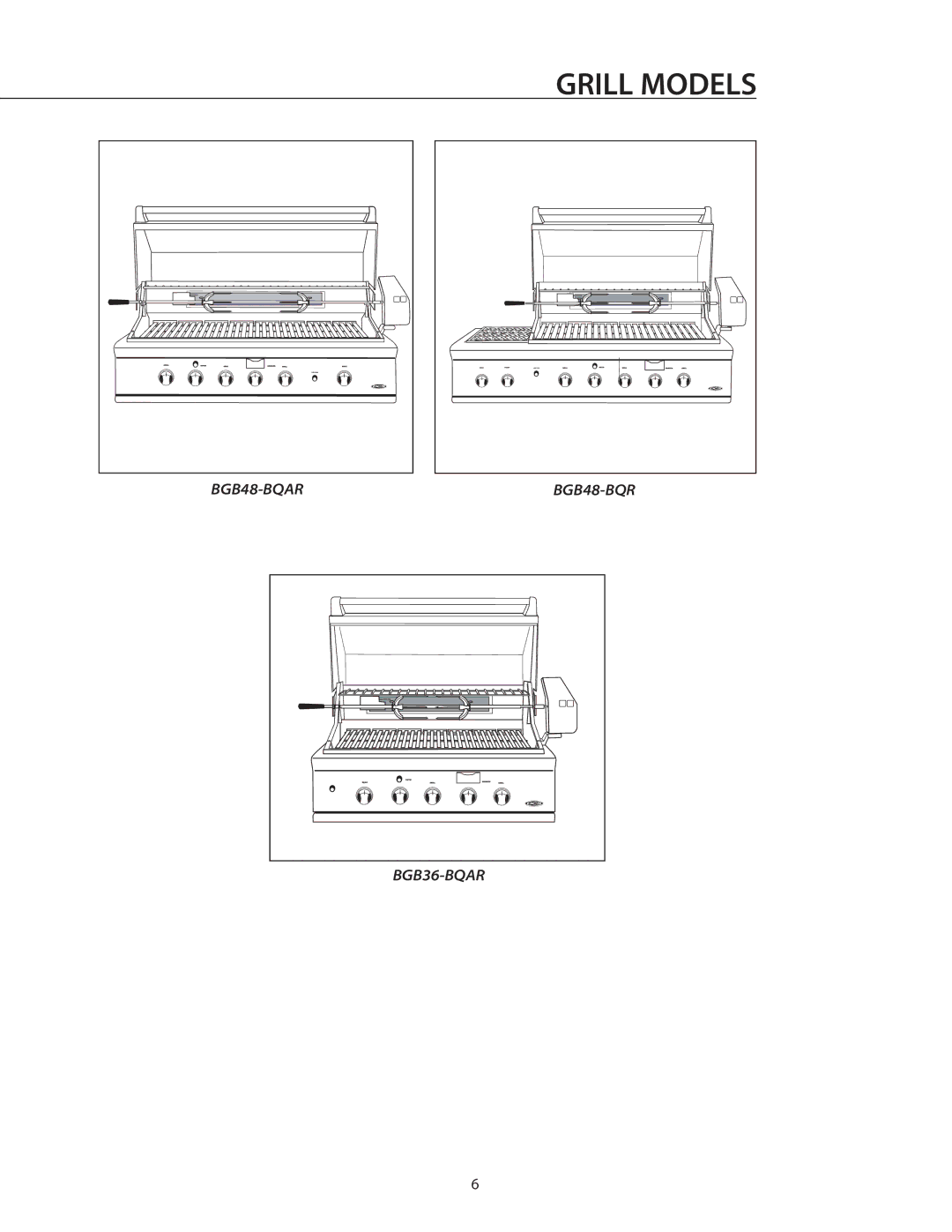 DCS BGB36-BQAR manual Grill Models 